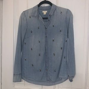 Chambray shirt with gem pattern